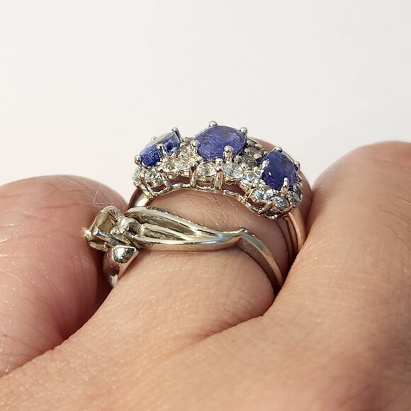 VTG WT 1.65ctw Genuine Natural BLUE Tanzanite Trilogy Ring Size 7 Lopez - Picture 13 of 16